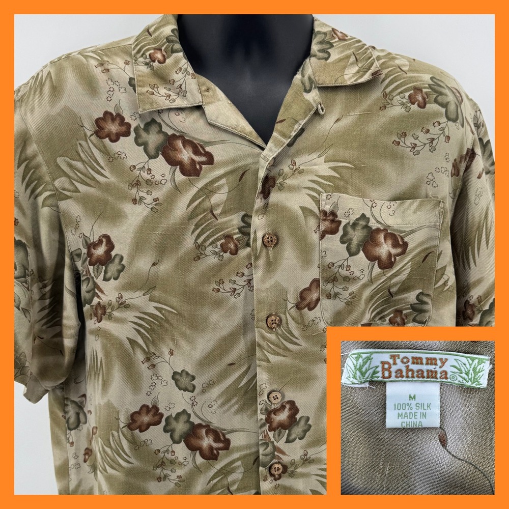 Tommy Bahama Button Down Shirt Mens Medium Green Silk Tropical Floral Camp